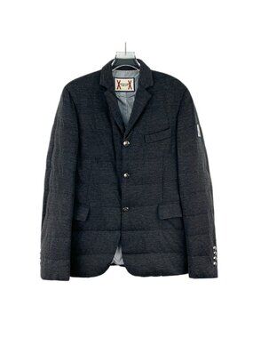 Moncler × Thom Browne collaboration dark grey down blazer